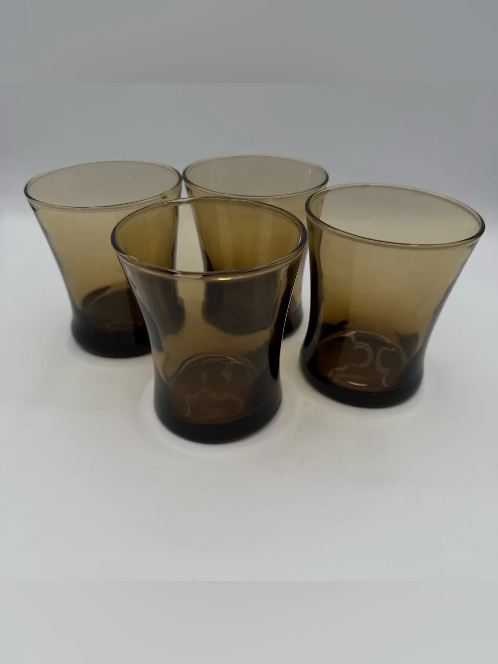 Vintage Smokey Amber Brown Glass Tumblers 10 oz Juice Rocks Glasses. Set of 4